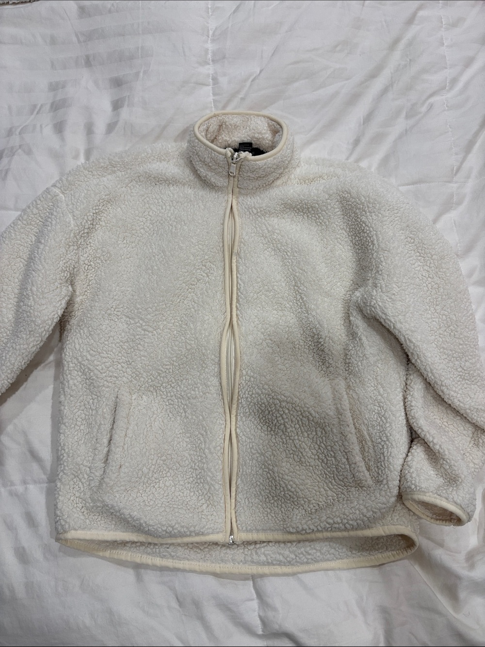 Forever 21 Cream Sherpa Zip Jacket